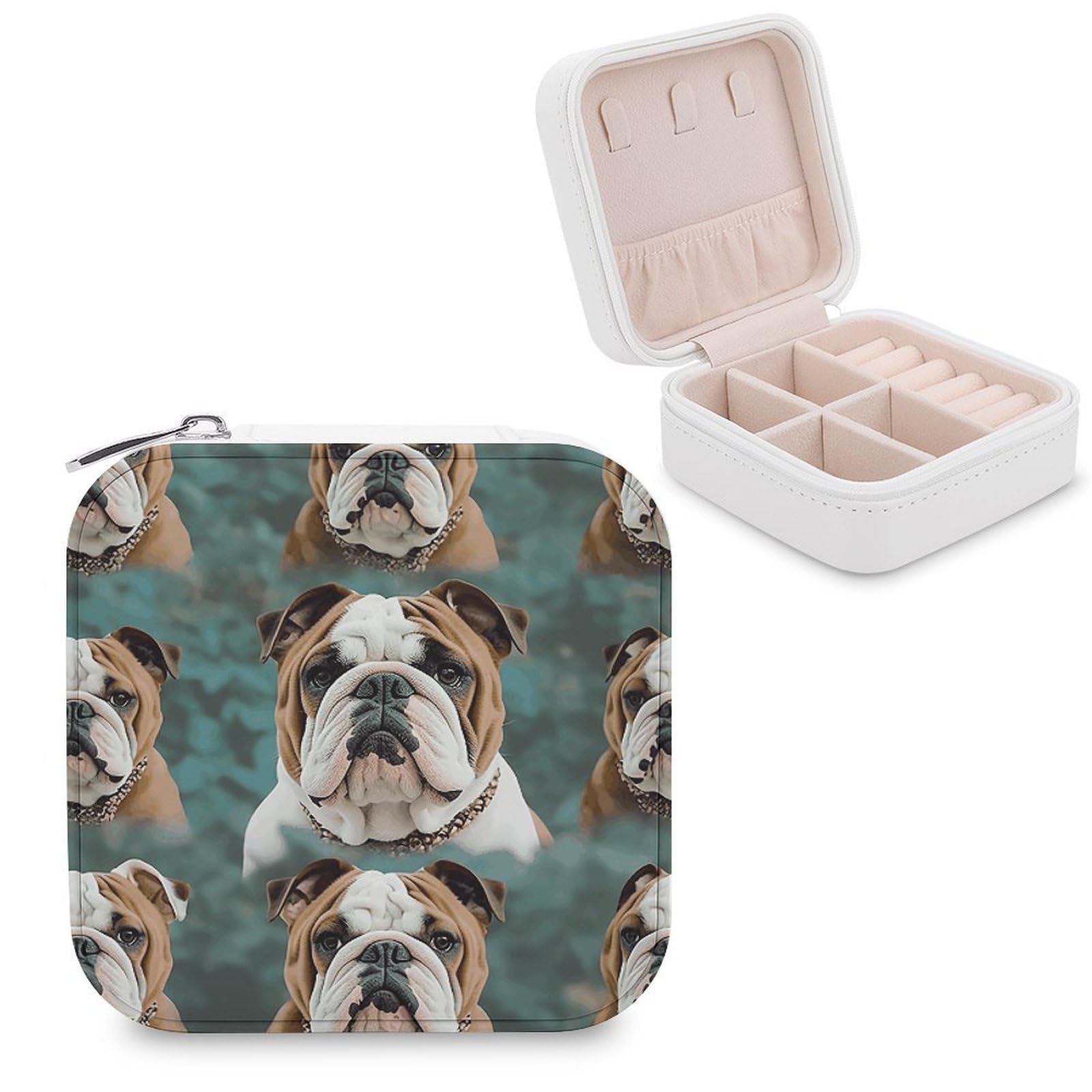 VstaDank Funny English Bulldog Jewelry Box Exquisite Leather Jewelry Organizer Portable Trinket Organizer Fashion Travel Jewelry Case for Rings Earrings Necklaces Unique Gifts for Women