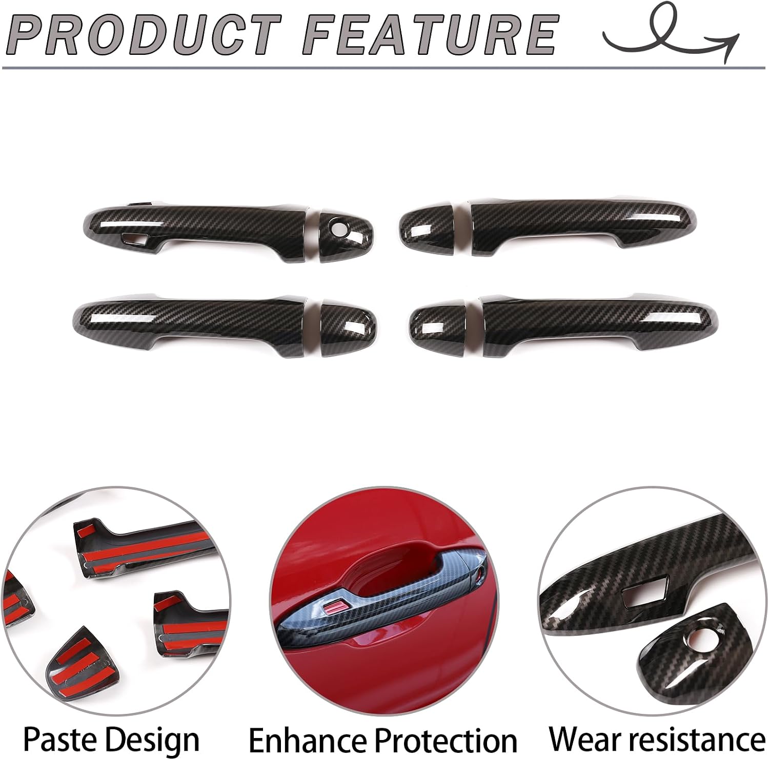 Lcojicep ABS Exterior Door Handle Protector Trim Frame Cover Compatible with Tacoma 2015-2022,Door Handle Cover,Car Door Handle Cover Frame Trim (Carbon Fiber Pattern) image 3