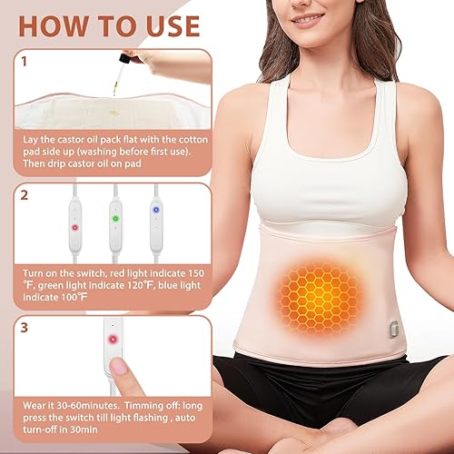 Miniatura 4 de Paquete de aceite de ricino calentado, paquete de aceite de ricino de algodón orgánico, viene con almohadilla de franela de algodón repelente al