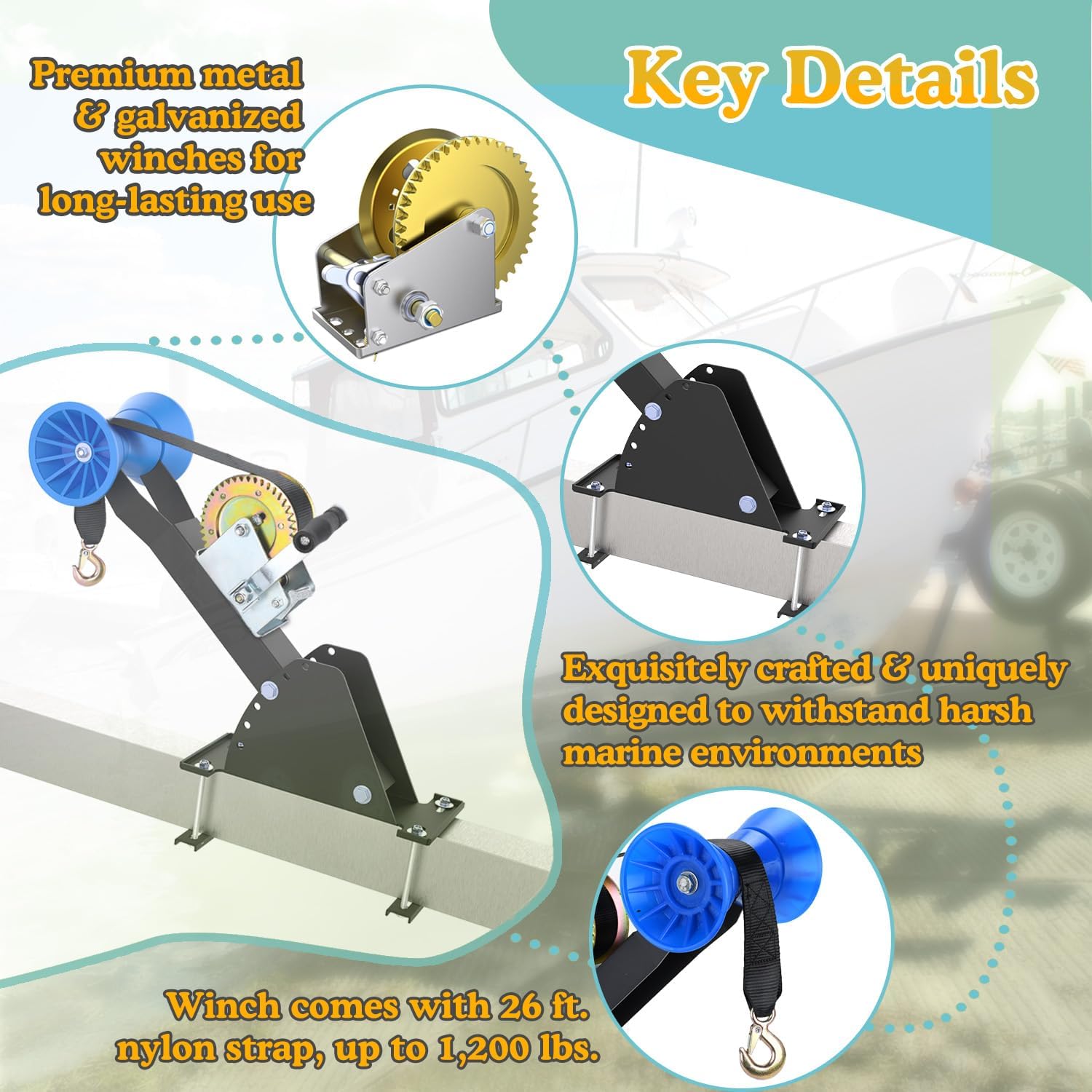 Adjustable Winch Stand with Roller, Boat Winch Mount/Boat Trailer Winch Stand with Towing Winch for 3" to 4" W x 4" H Trailer Tongue, Boat Trailer Winch Post/Boat Winch Stand