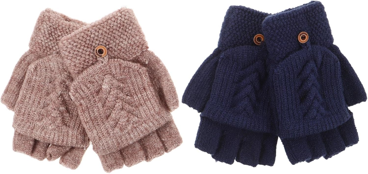 Gloves Acrylic Fingerless for Convertible 2pair Women Winter and Teen