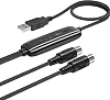 DigitalLife 1-In1-Out 5-Pin DIN to USB 2.0 MIDI Interface Cable with 3 LED Indicators, Plug & Play for Keyboard, Synthesizer, Piano, PCMacLinux, 6.5ft