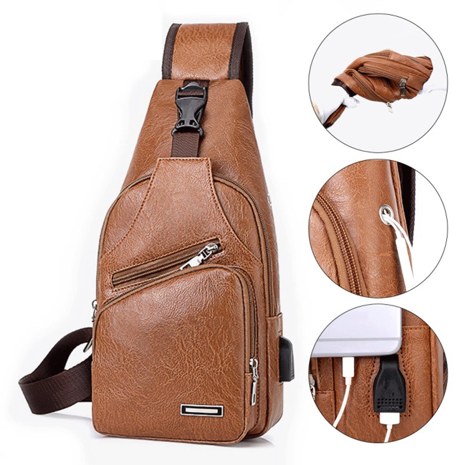 DieffematicDJ Umhängetasche Herren Herren Pu. Leder Umhängetasche Functional Travel Aufbewahrungstasche Herren Sling Taille Tasche Dokument Aufbewahrung Brusttasche (Color : Black)