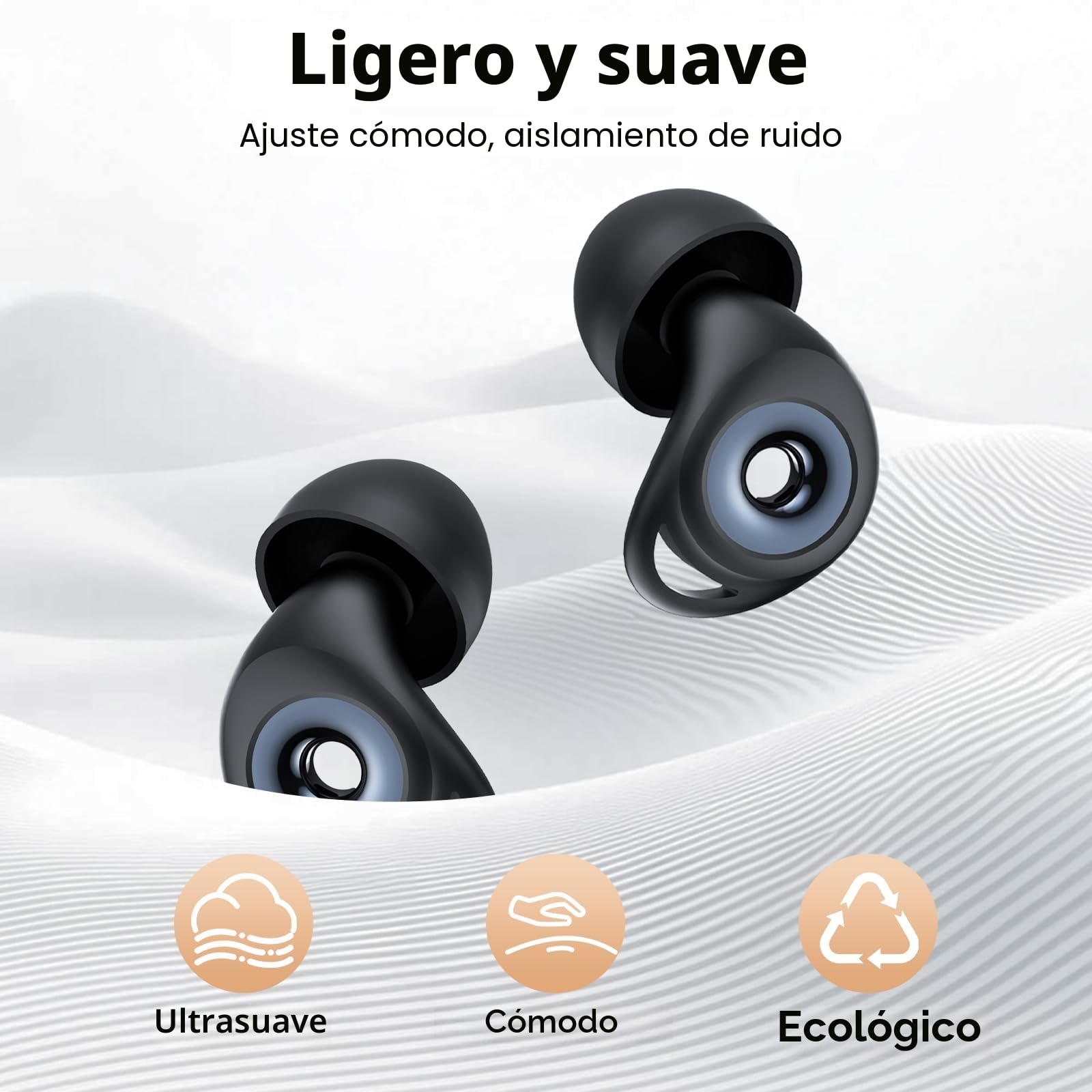 Tapones Oidos Ruido Dormir, Cancelación de Ruido de 45 dB, Tapones Oidos Rreutilizables de Silicona Blanda, 4 Tamaños (XS/S/M/L), Tapones Adecuados para Dormir, Viajar, Concentrarse o Concierto, Negro