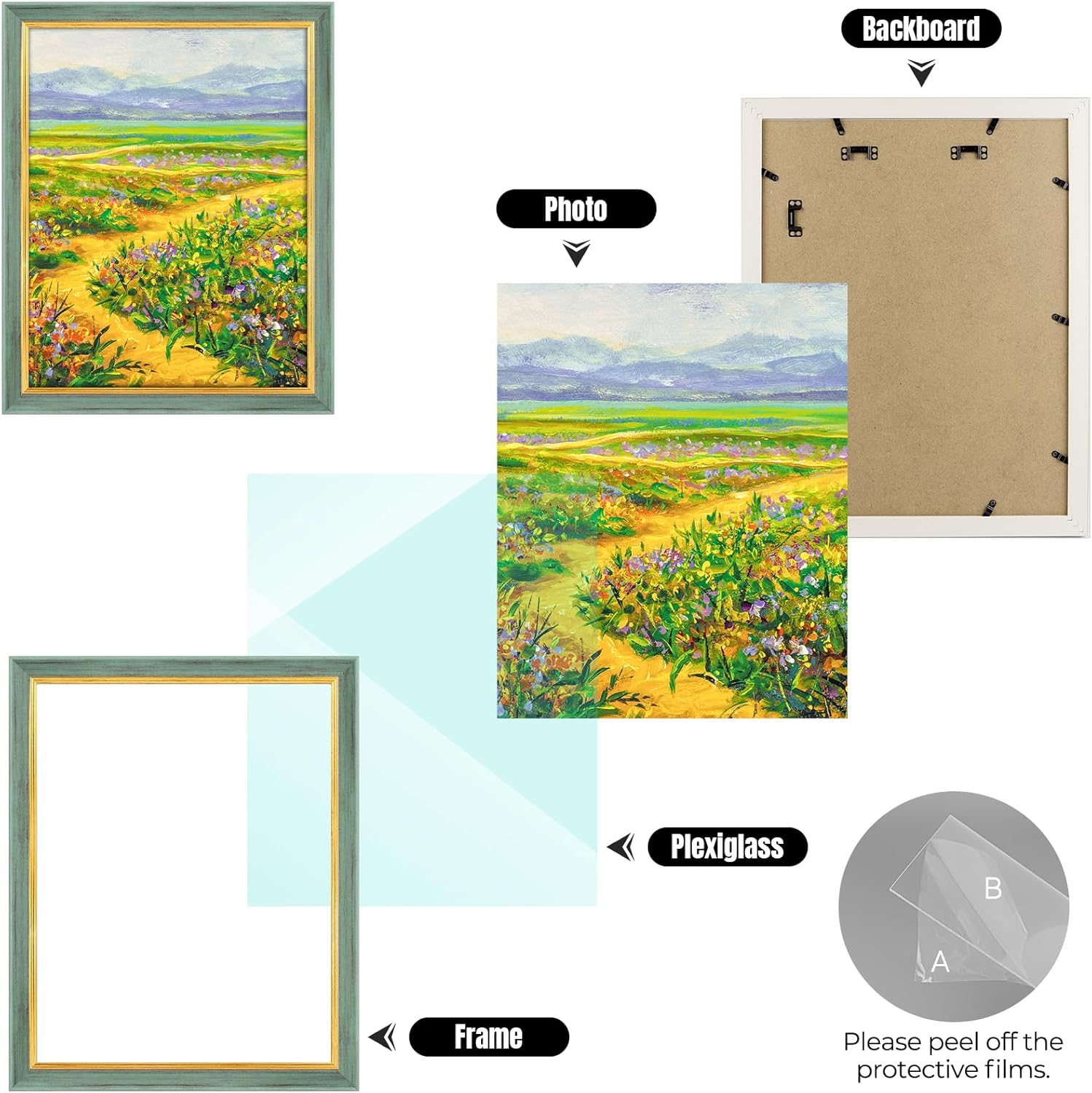Golden State Art, 14x18 Ornate Vintage Finish Picture Frame, Green With Gold Color
