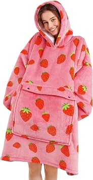 Narecte Cozy Oversized Blanket Hoodie Wearable Blanket Adults Soft Hooded Blanket Hoodie Birthday Gifts for Women Christmas, 1#strawberry, Adult