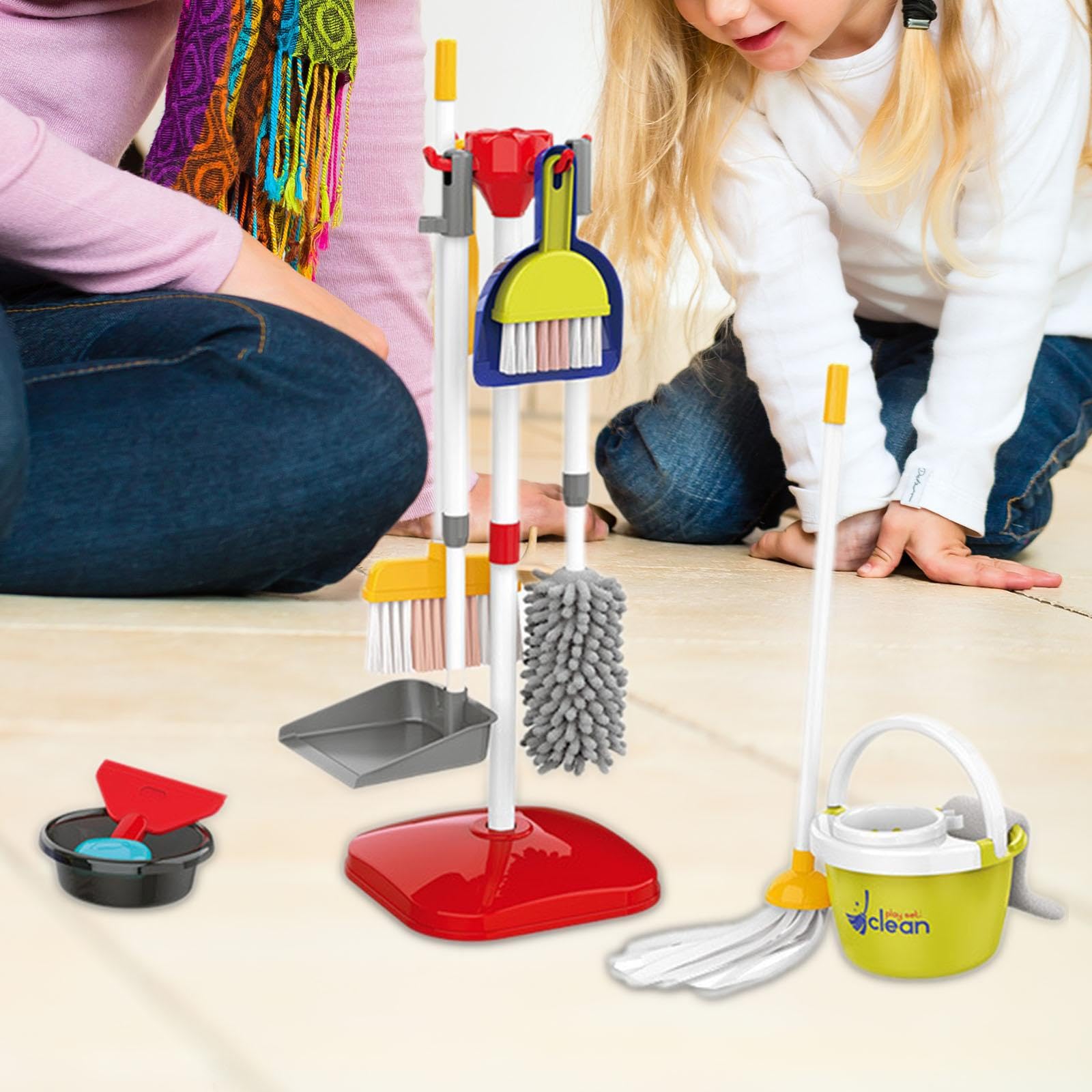18 Pezzi Set Pulizie Giocattolo per Bambini con Scopa Paletta Spazzola Mop Attrezzi Educativi per Sviluppo Domestica Adatti a, 18 Pollici