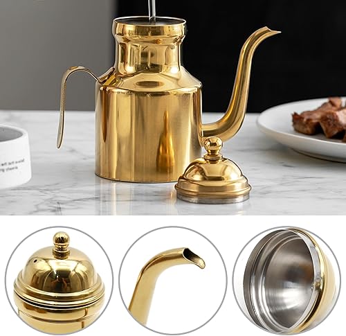 Miniatura 5 de LIDSCURA Dispensador de aceite de oliva inoxidable de 24 onzas, dispensador de aceite de oliva con mango antideslizante, dispensador de aceite de