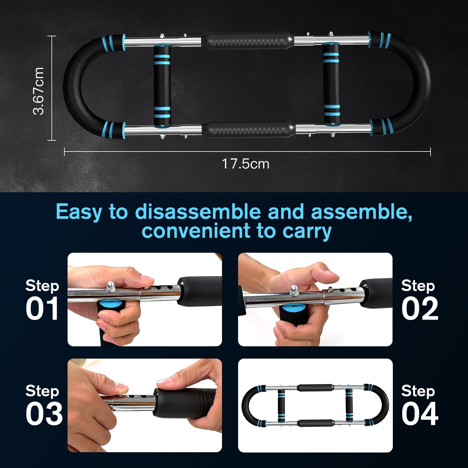 Twister Armtrainer, U-VKK 5-stufig Verstellbarer Brusttrainer (30-50 kg),tragbar mit abnehmbarem Design，fitnessgeräte für zuhause Für das Armmuskeltraining, Blau und Schwarz