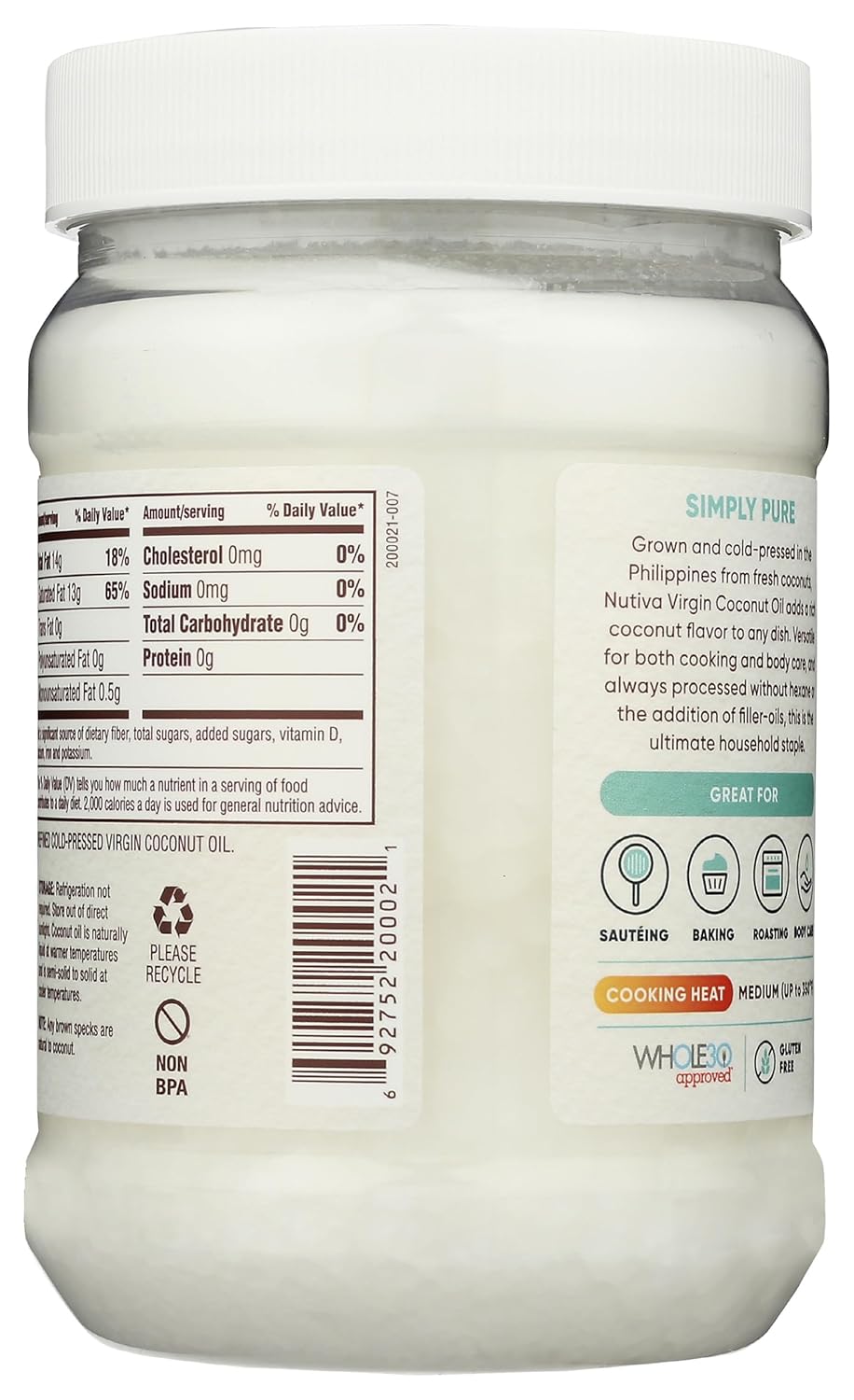 Nutiva Coconut Oil Organic Extra Virgin, 54 Oz