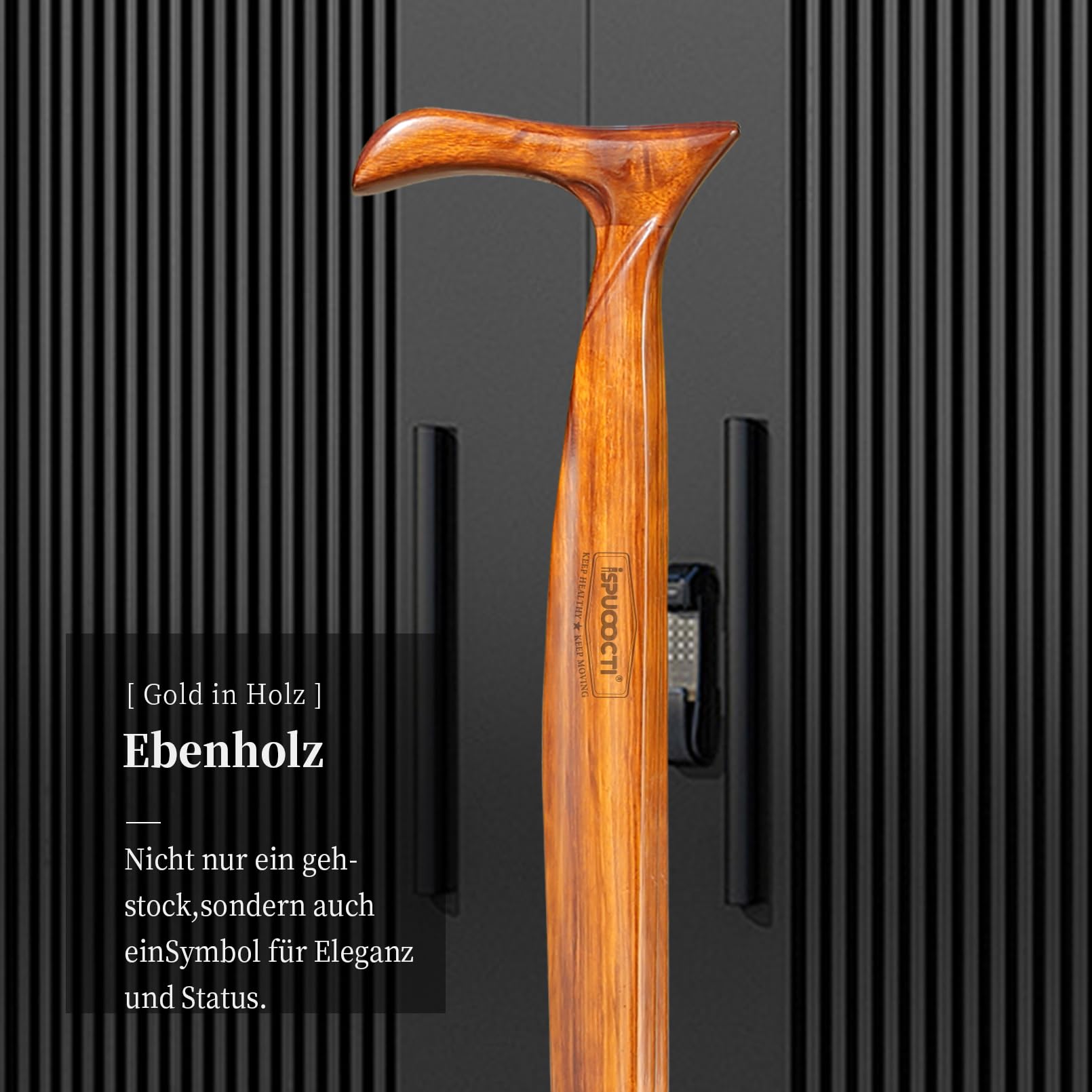 Gehstock aus Holz für Herren und Damen – Natürliches Massivholz, 3Gummifuß, Robust, mit Reisetasche – Ergonomische Gehstöcke für Senioren, Unisex- Spazierstock