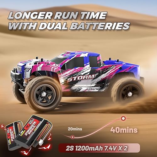 Miniatura 4 de Auto de control remoto rosa para niñas, autos a control remoto rápidos para niñas, camión monstruo a escala 118 con 40+ KMH Speed 4WD Off-Road RC