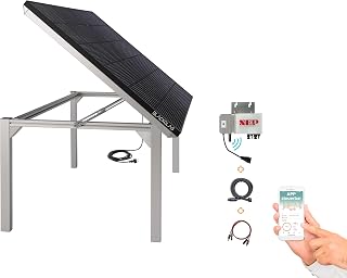Balkonkraftwerk als Solar Tisch VEOvolt, Modul 445Wp Full Black Solarmodul, Wechselrichter mit App, 5m Kabel, Verstellbarer Winkel, Plug & Play, Vormontiert, Made-in-Germany