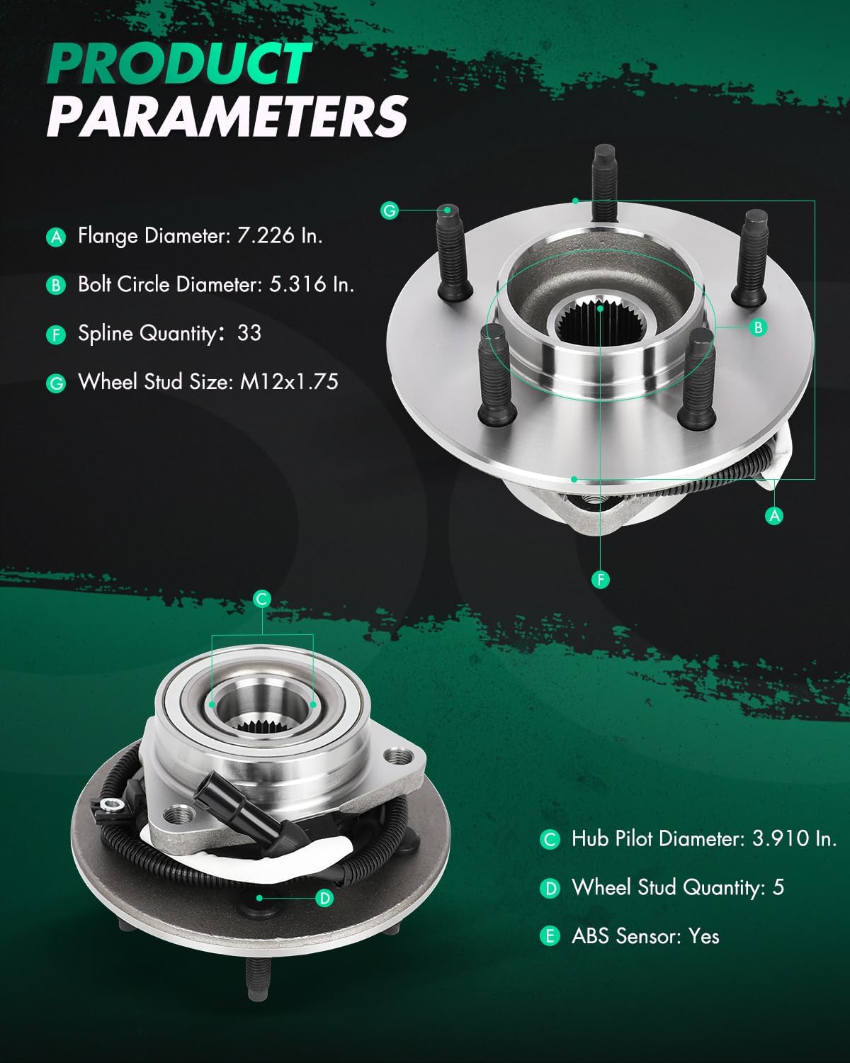SCITOO Wheel Hub Wheel Bearing Assembly Front 515010 fit for Ford for F-150 1997-2000 5 Lugs Wheel Hub Bearing Assemblies W/ABS 2pcs Wheel Hub Bearings