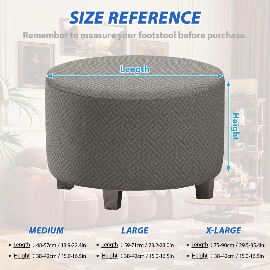 Round Ottoman Cover Soft Jacquard Footstool Slipcover with Elastic Bottom Stretch Ottoman Slipcovers Washable Removable Folding Storage Covers Furniture Protector L Orange