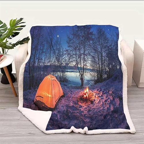 Miniatura 2 de Forest Cobijas Calientes para Invierno - Mantas de otoño azules y naranjas, suaves y acogedoras para sofá, cama, sofá, silla, tamaño pequeño, 31.5 x