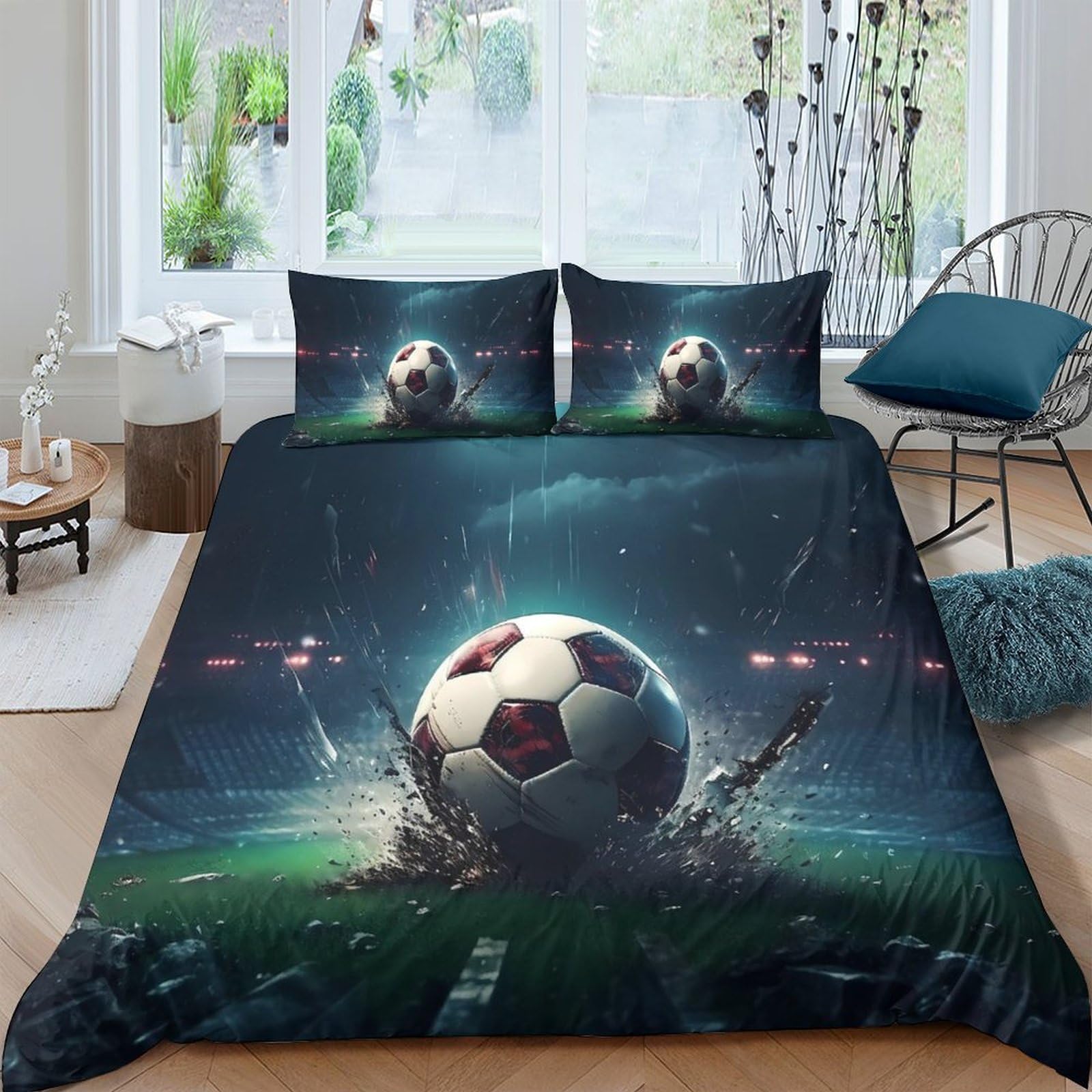 Ctjqhvkz Style-2 3D Printed Football Stadium Fitted Sheet Microfiber Soft Splash Soccer Bed Cover For Bedroom Dorm Decor Single（135X200cm）
