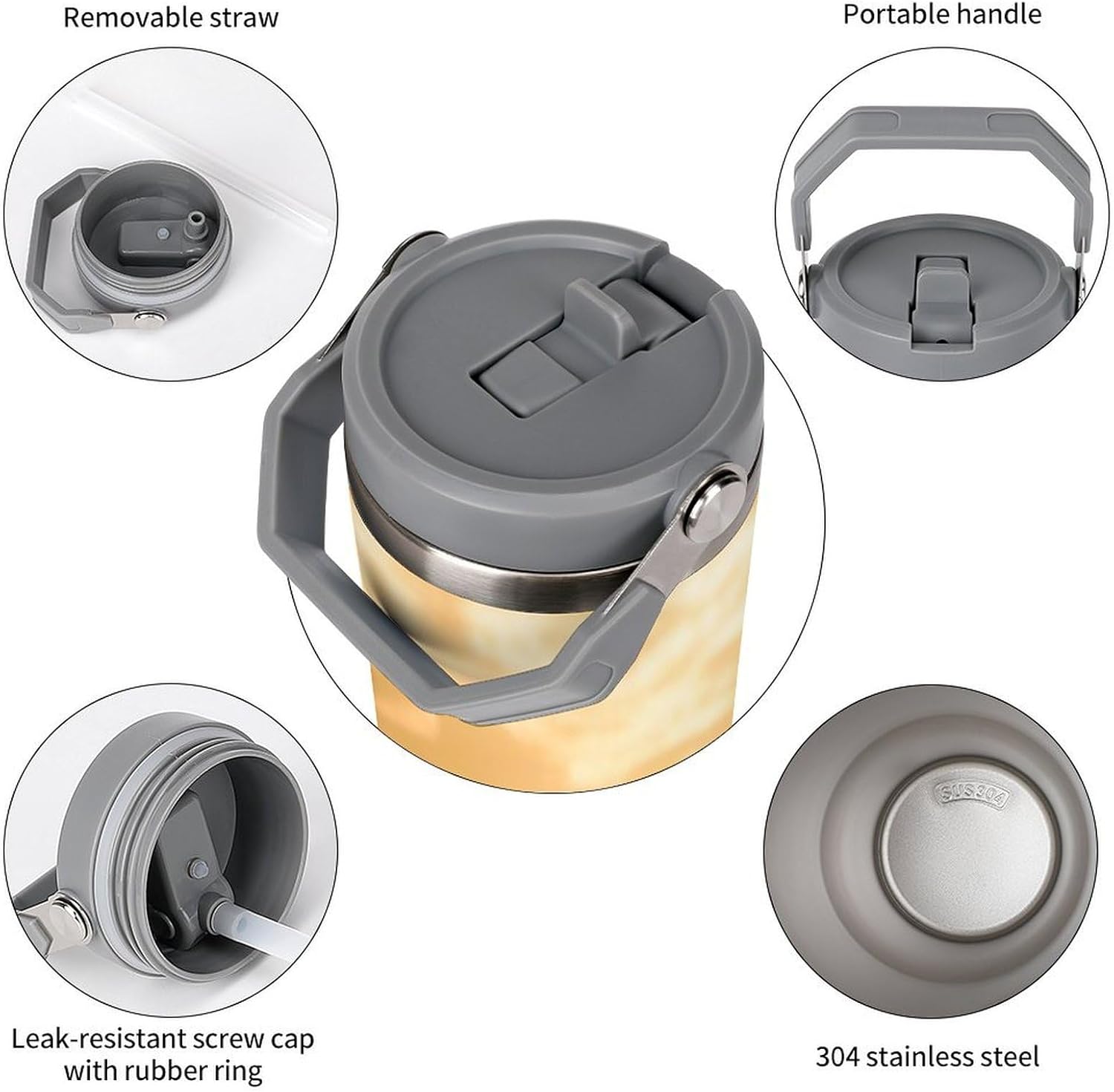 30oz Insulated Tumblers with Top Handle, Stainless Steel Horses in Love Car Cup with Straw for Gift, Leak-Proof Double Wall Vacuum Travel Mug, Personalized Water Bottles White