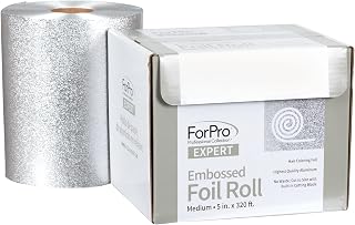 ForPro Expert Embossed Aluminum Hair Foil Roll - 5" Wide, 320 Ft, 12 Micron Professional Foils for Highlighting & Coloring