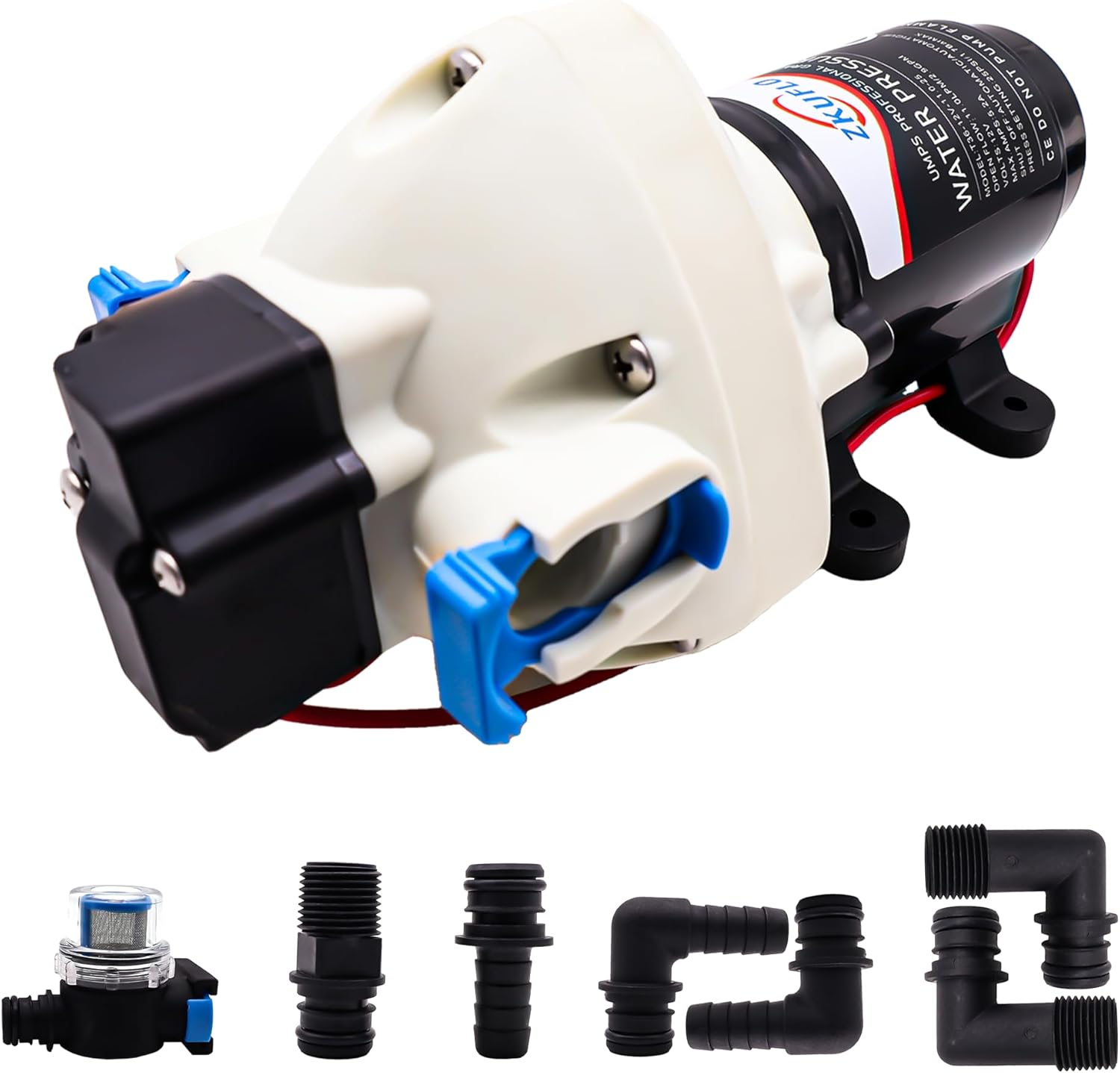 12V RV Water Pump, 3-Chamber Diaphragm Pump 10.5 LPM 15-50 PSI, Self-Priming Fresh Water Pump with Quick Connect for Camper, Boat, Trailer, Off-Grid Cabin, Outdoor Camping