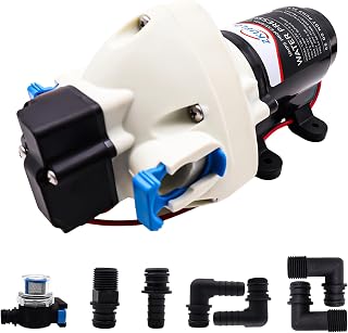 12V RV Water Pump, 3-Chamber Diaphragm Pump 10.5 LPM 15-50 PSI, Self-Priming Fresh Water Pump with Quick Connect for Camper, Boat, Trailer, Off-Grid Cabin, Outdoor Camping