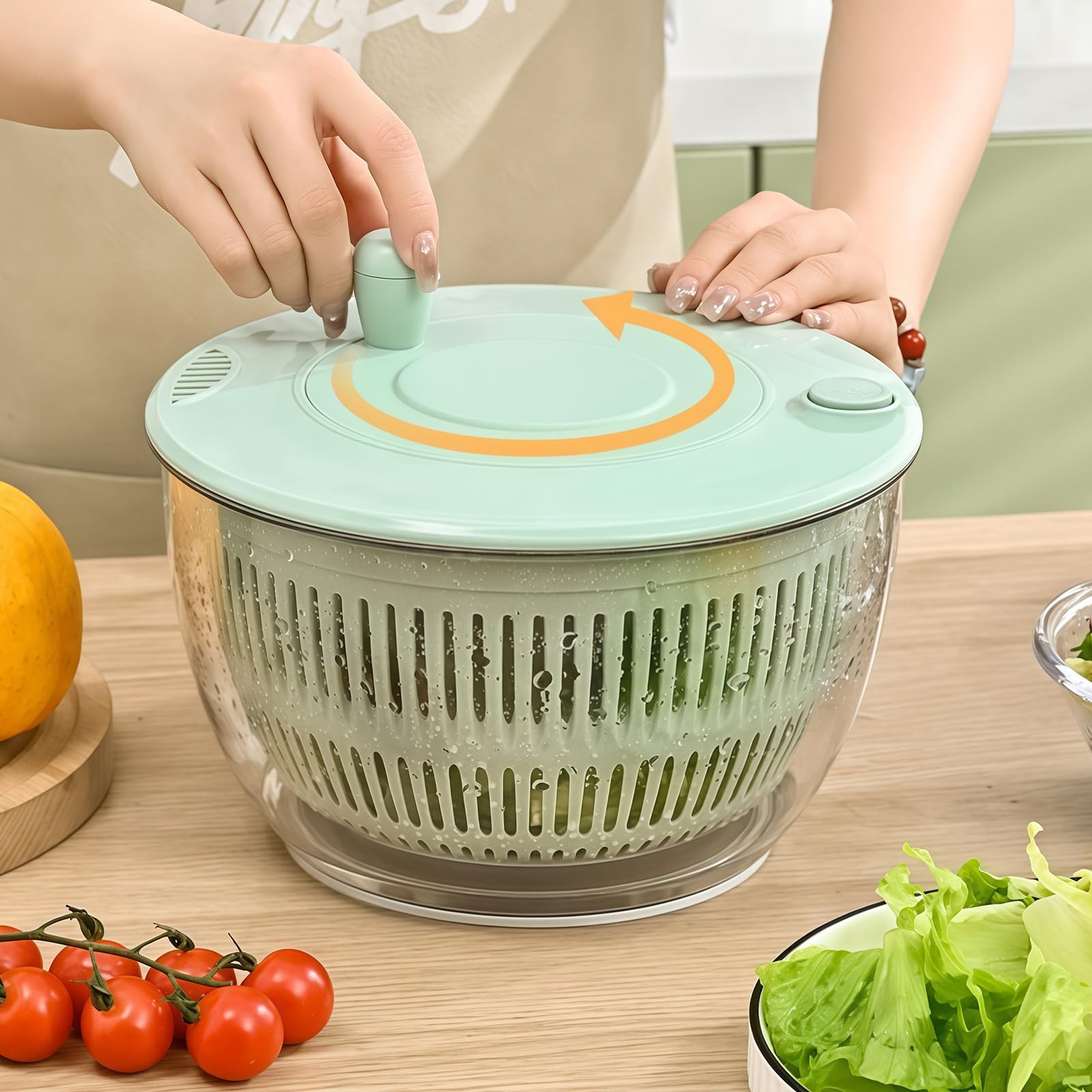 Doppio Strato 304 Acciaio Inox Insalata Asciugatrice Manuale Lavaggio Cestello Efficiente Drenaggio Acqua Organizzatore Cucina Salvaspazio Insalata Disidratatore