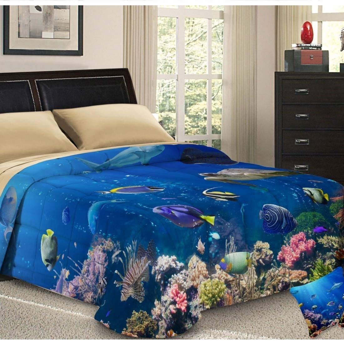 PETTI Artigiani Italiani- Duvet, Hypoallergenic Duvet, Microfiber Duvet, Cozy and Warm Duvet, Printed Duvet, 100% Made in Italy, Acquario, Bed 180 (170/180 x 190/200)