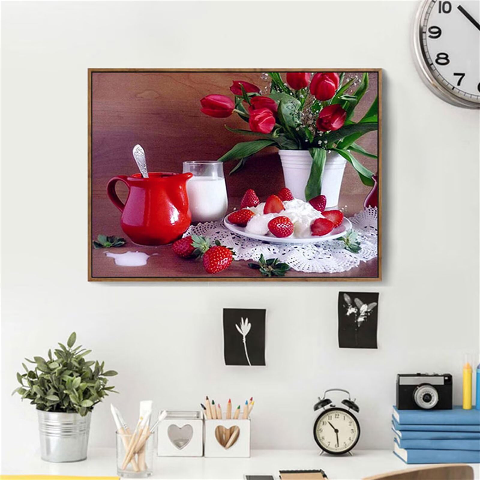 Broderie diamant XXL rose rouge et fraise 5D de qualité premium 80x120cm