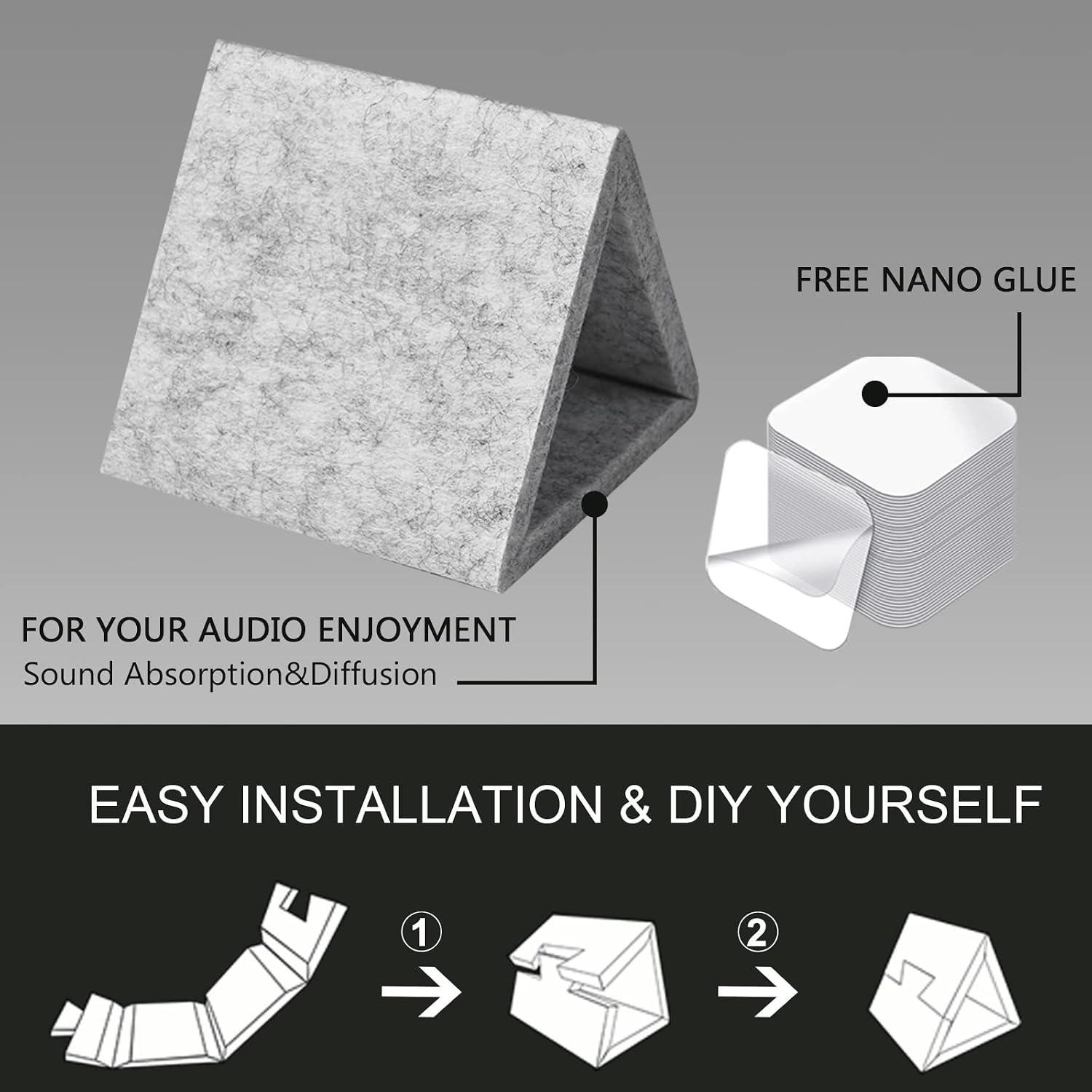 BUBOS Acoustic Panels,DIY Acoustic Diffuser Sound diffuser Panels Full frequency sound absorption(24 x 24Inch),better Acoustic Treatment for Recording Studio, Office, Home Studio(Grey)