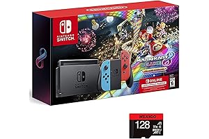 Nintendo Switch 2021 Console Family Holiday Bundle (Neon Mario, Red/Blue Joy-Cons, 128GB MicroSD Card Bundle)