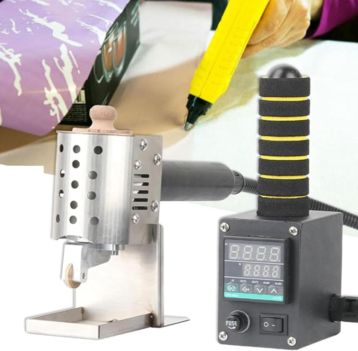 Commercial Hot Melt Glue Roller Machine, 150W Hand Push Hot Melt Glue Dispenser, 50-300℃ Adjustable Temperature, 50ml/150ml Adhesive Applicator, for Packaging and Leather(150ml+40mm)