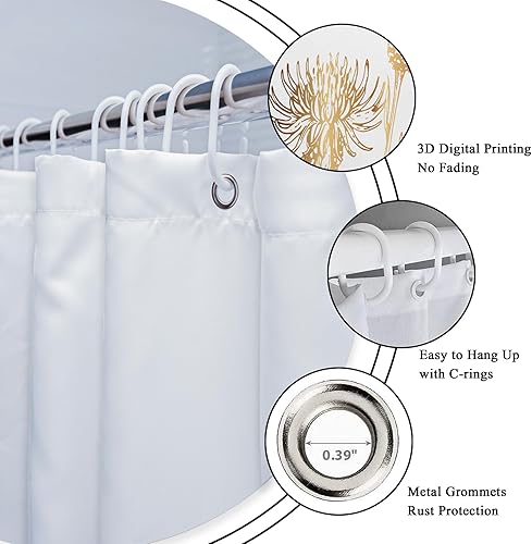 Miniatura 5 de Riyidecor Cortina de ducha con flores silvestres florales de oro blanco para decoración de baño, 72 pulgadas de ancho x 72 pulgadas de alto, hierbas