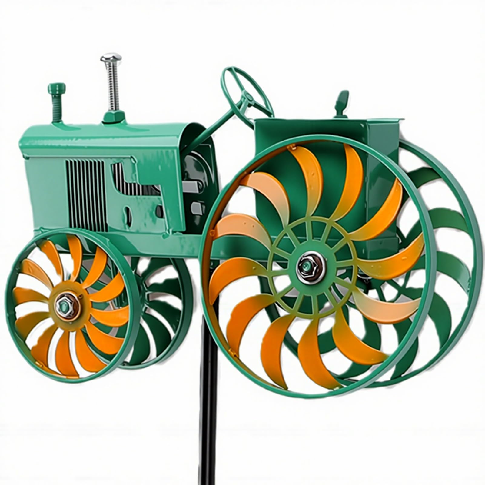 Moulin à vent tracteur vert de jardin avec piquet décoratif et sculpture extérieure