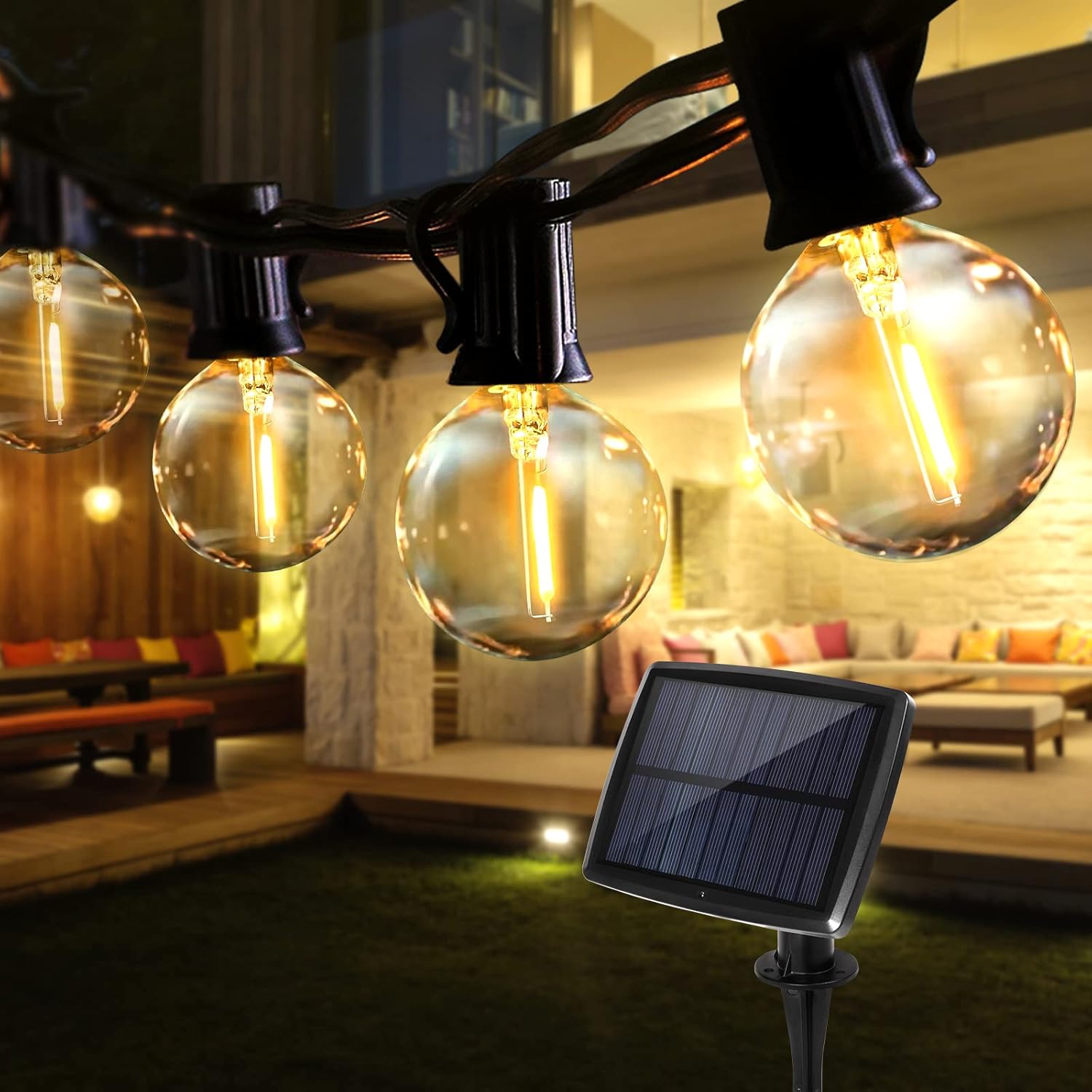 Solar String Lights, 18ft/5.5m 10 LED G40 Bulbs Solar Lights Outdoor