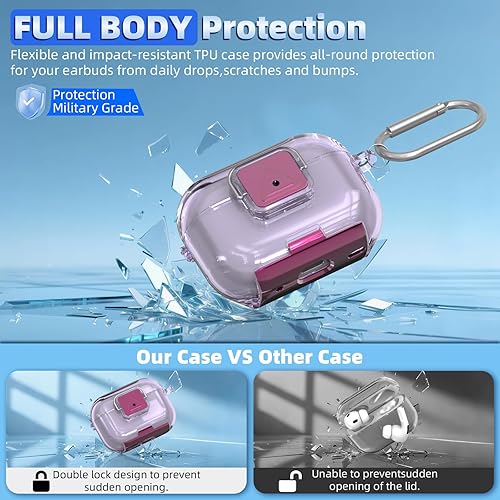 Miniatura 4 de Funda de bloqueo seguro para AirPods Pro 2 con soporte para teléfono, funda protectora de TPU suave y transparente a prueba de golpes para Airpods