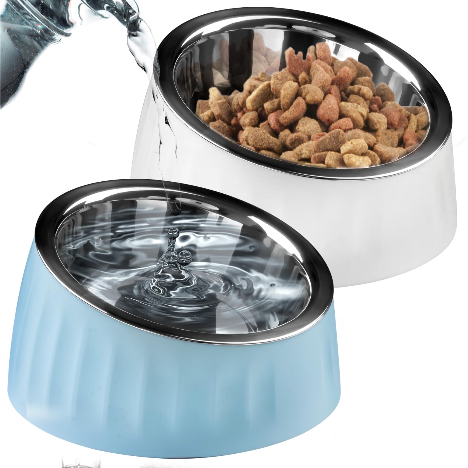 Sinbeon Katzennapf, 2 Stück 15° Schräg Futternapf Katze Edelstahl Set Mit Rutschfester Unterseite, Erhöhter Fressnapf Katze Hundenapf für Wasser Snack