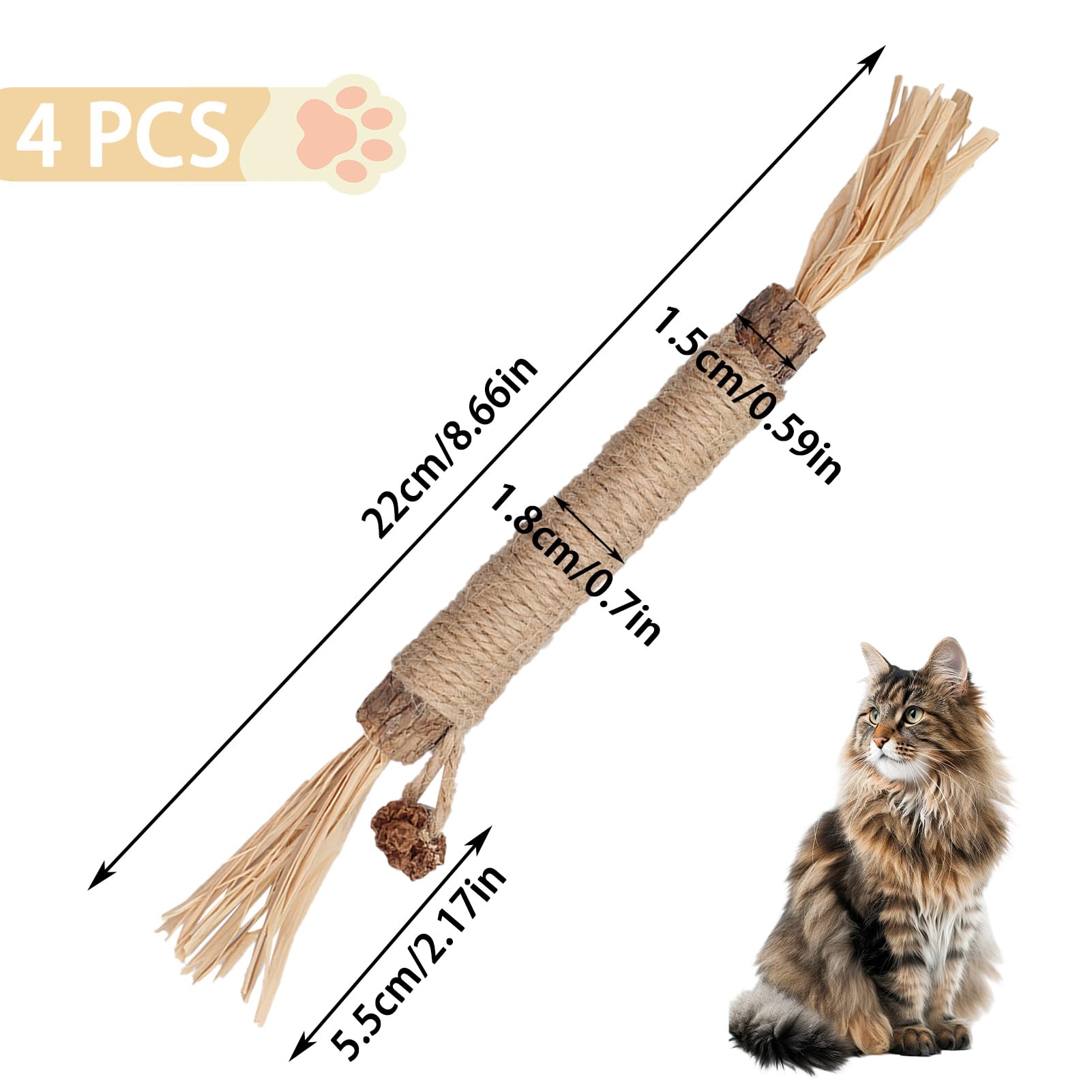 4 Piezas Masticar Palos Gato,Palitos de Hierba Gatera,Palitos para Masticar Gato Juguete,Cuidado Dental,para Limpia los Dientes Juguetes del Catnip