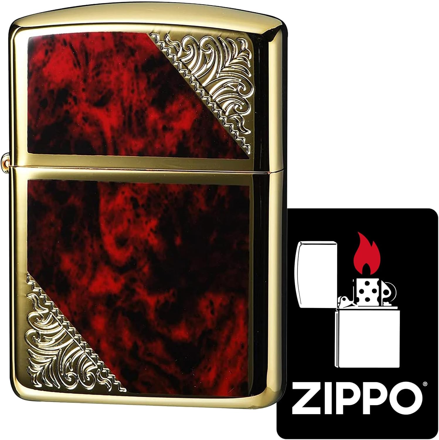 Zippo 162GW-RM Windproof Brass Double Sided Venetian Lighter Armor with Special Sticker Gold