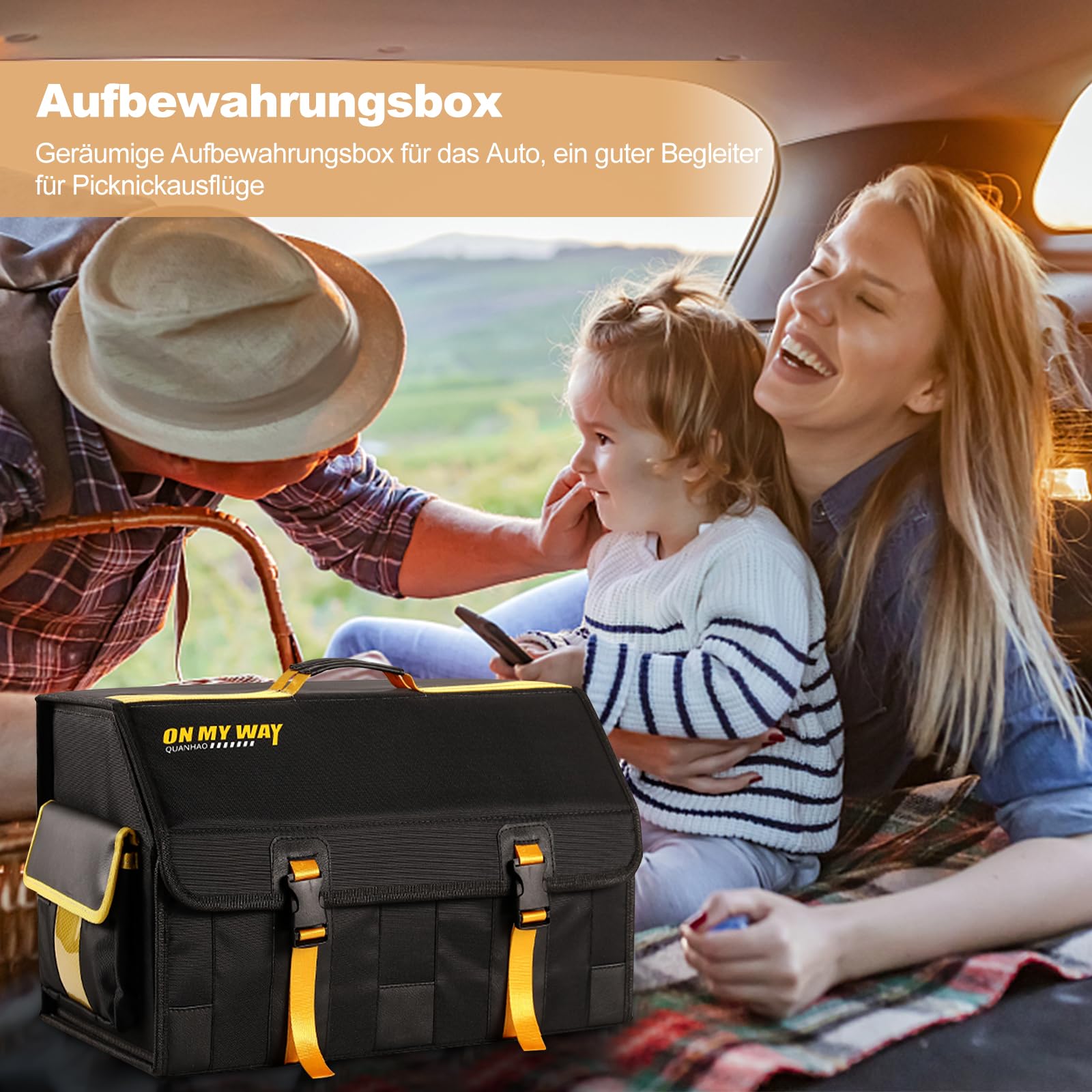 Ergocar Faltbar Kofferraum Organizer, 600D Oxford-Stoff Wasserdicht Rutschfest Kofferraumtasche, Auto Kofferraum Organizer mit Deckel, Auto Zubehör Praktisch für Reise Freien Camping
