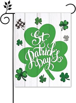 St Patricks Day Garden Flag, 12.5 x 18 inch Green Wall Shamrock St Patricks Day Garden Flag Decorative, Double Sided Printing Green Holiday Outside Decor for Yard Farmhouse