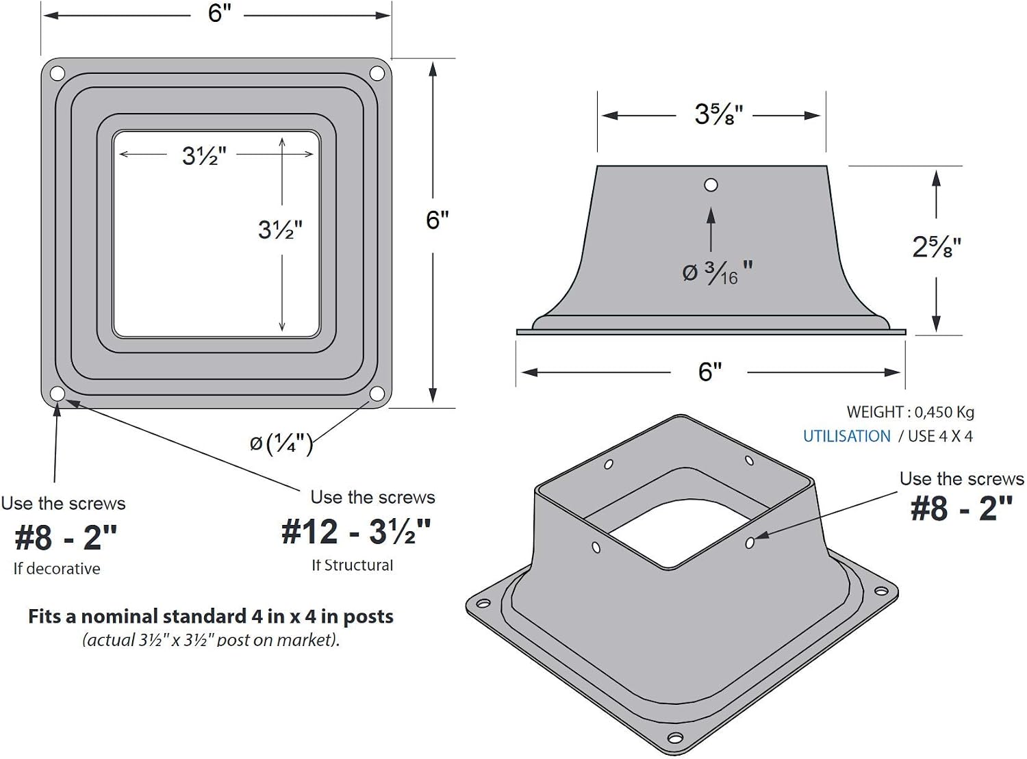 Pylex 13048 44 Post Base, Black