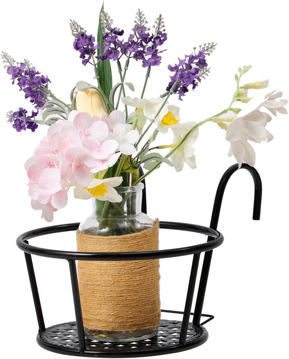 Iron Art Hanging Baskets Flower Pot Holder, Holder Plant Holder Over The Rail Metal Fence Planters for Patio Balcony Porch or Fence