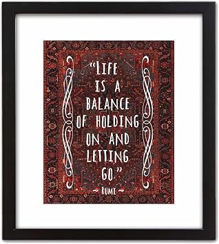 ArtDash Colorful Persian Rug Pattern Art Print  RUMI Spiritual Quote Life is a Balance... 8"10" w/Black Frame
