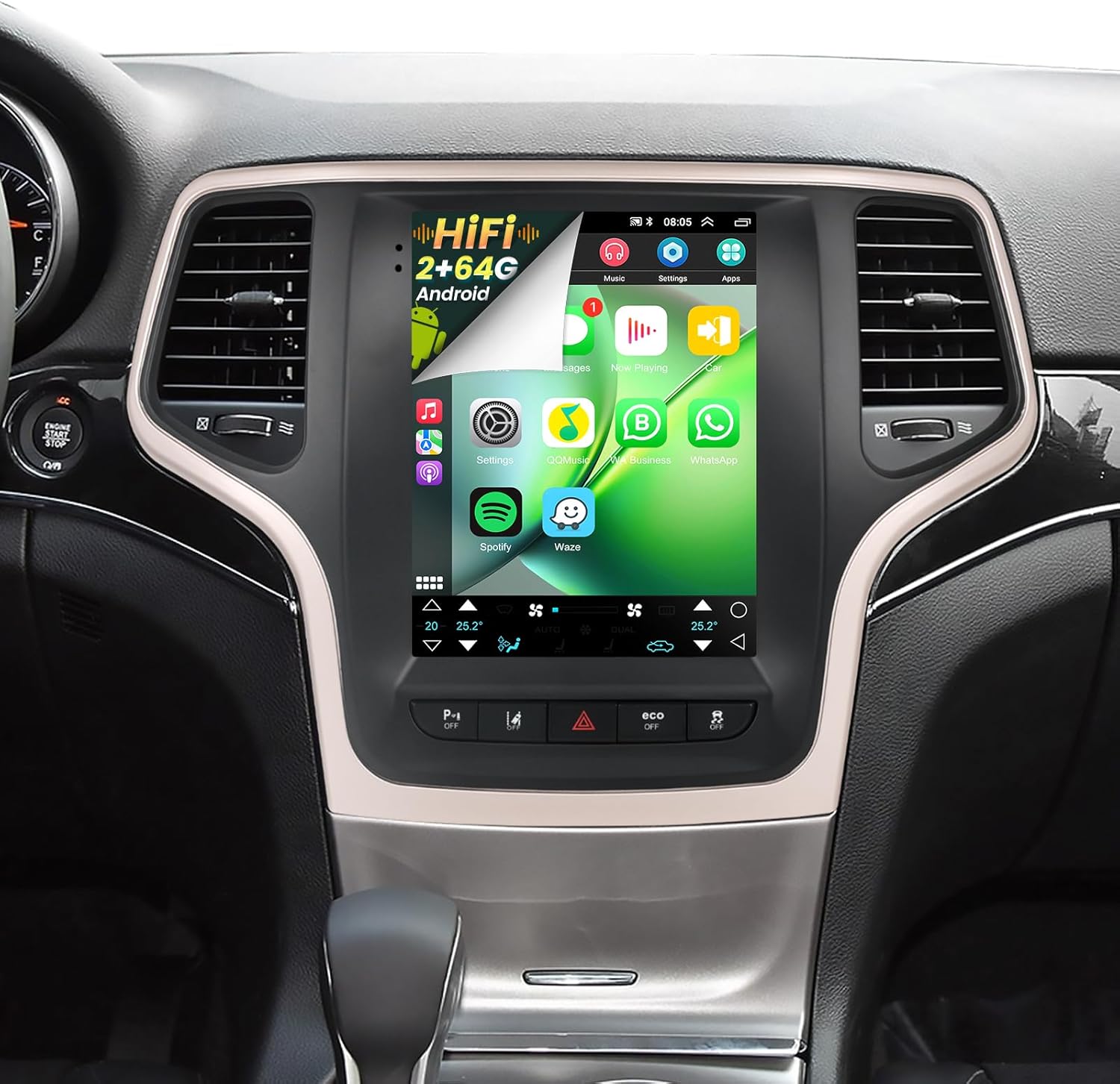 2g+64g radio for jeep grand cherokee 2014-2020, 9.7 inch android touch screen grand cherokee car stereo, carplay/android auto/hi-fi audio/1080p/swc/bluetooth