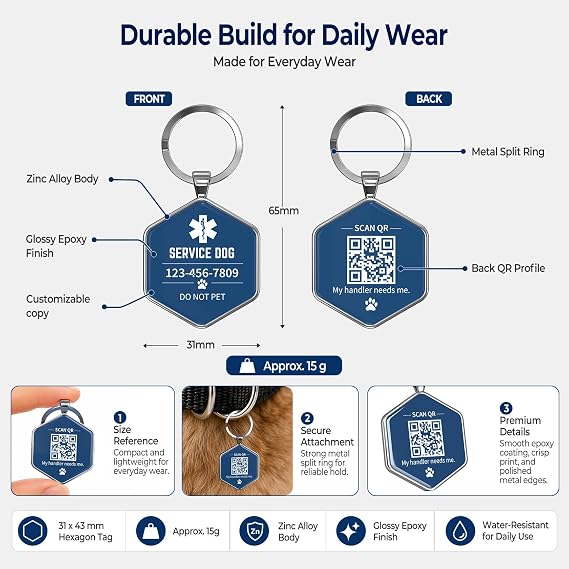 QR Dog Tag for Working K9, Scan Pet ID Tag