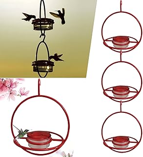 Beautiful Round Hanging Hummingbird Feeder, Metal Easy Hummingbird Feeder, Outdoor Hanging Hummingbird Feeder, Ant and Bee Resistant, Outdoor Garden Hummingbird Feeder (1/2/3pcs) (Black)