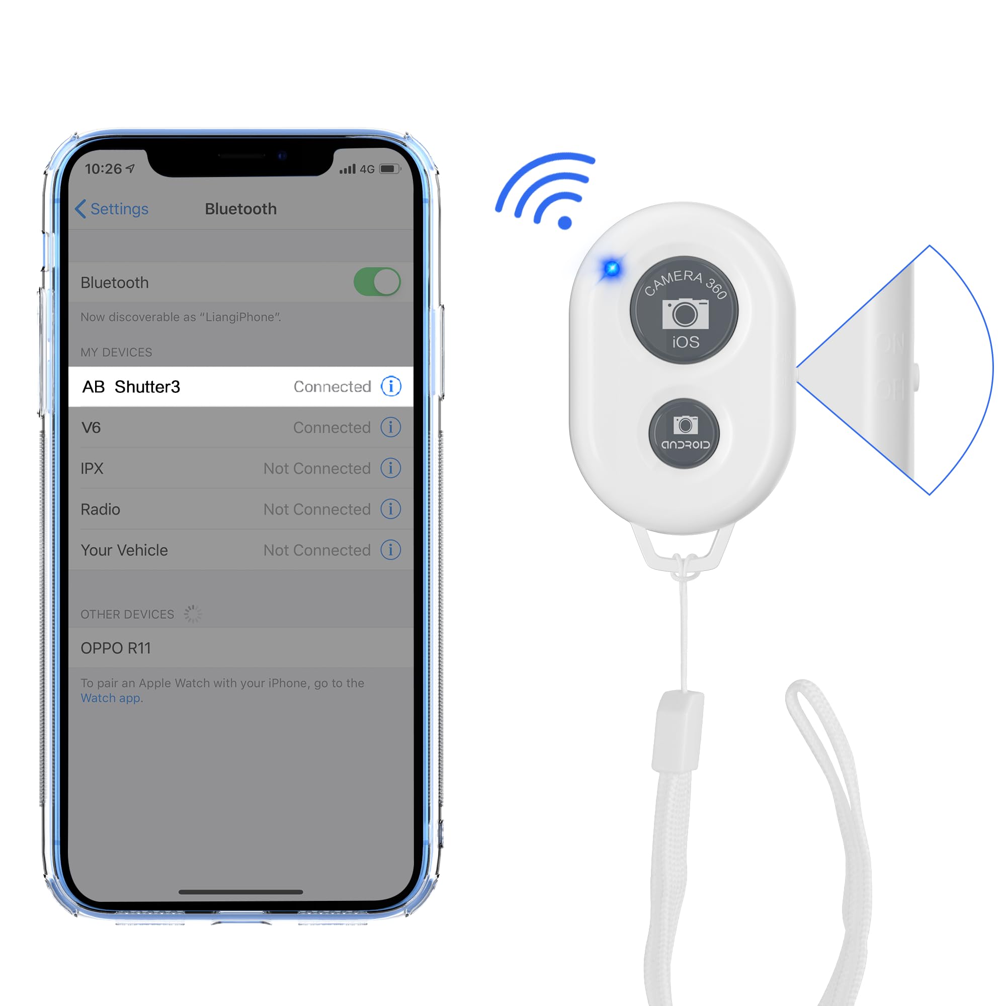 Télécommande Bluetooth Pour Selfie - 2 Pièces, Compatible IPhone/Android, Portée 10 M, Dragonne Incluse