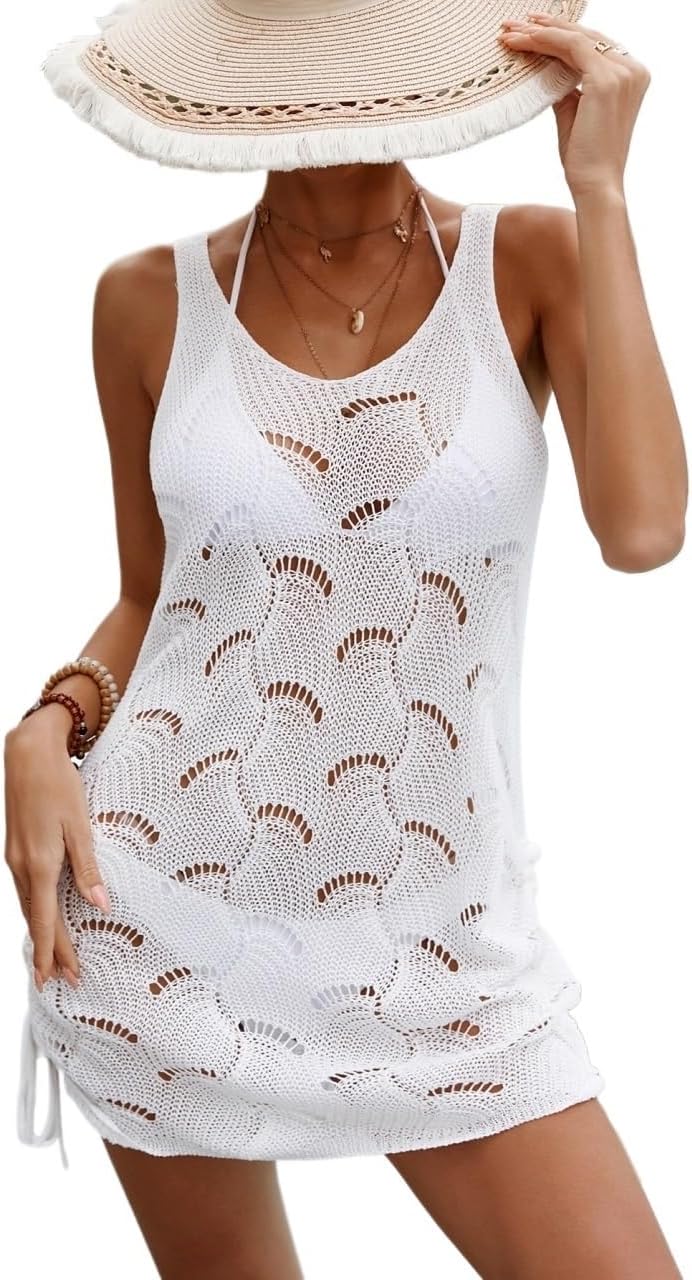 swimsuit coverup for women Beach Hollow Out Drawstring Side Cover Up Dress