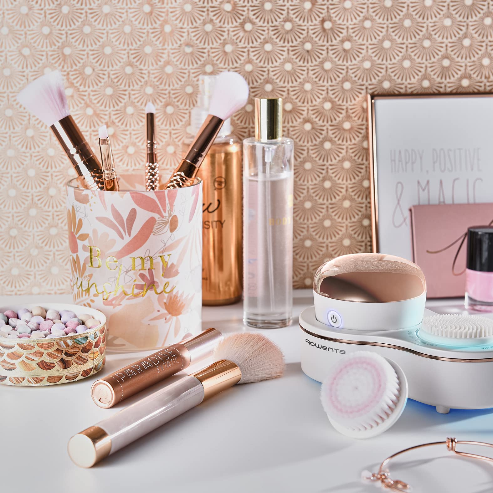 Rowenta Anti-Aging Gesichtsreinigungsbürste Sanfte Ultraschall-Vibrationen Reinigen Poren Verfeinert Haut Empfindliche Haut Freundlich Wasserdicht Entfernen Make-up LED Sanitizizing Zone Glow Skin
