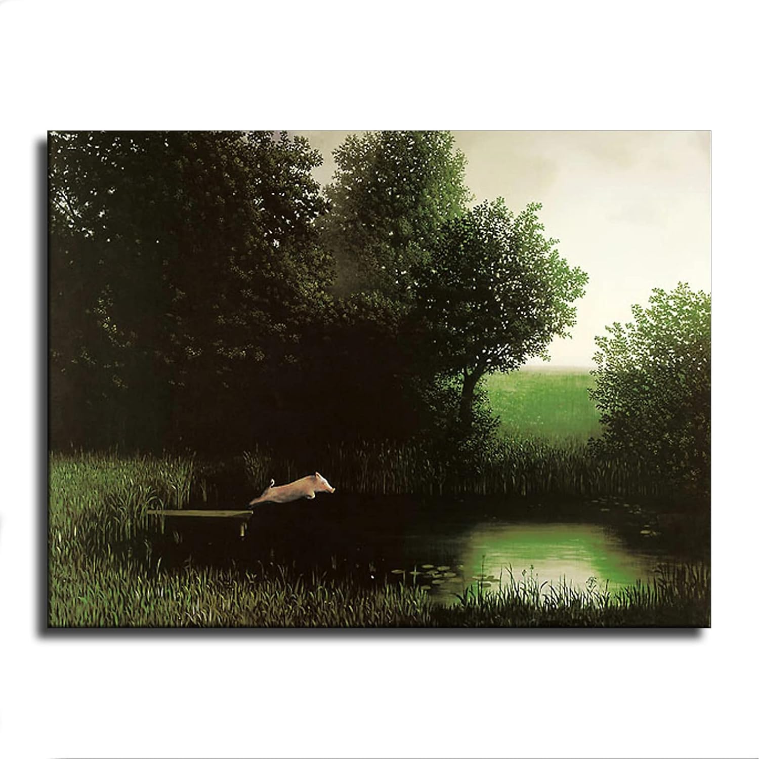 Diving Pig Michael Sowa Dock Flying Pig Animals Funny Poster Canvas Print Wall Art Modern Classroom Kitchen Bedroom Room Aesthetics Decoration Boys Women Gift Unframed and Framed (08x12inch-No Framed) image 3